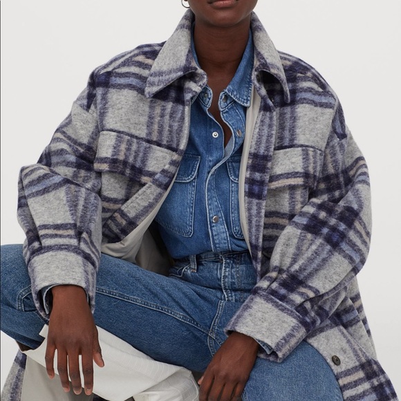 Hm Plaid Long Shacket Jacket Coat 